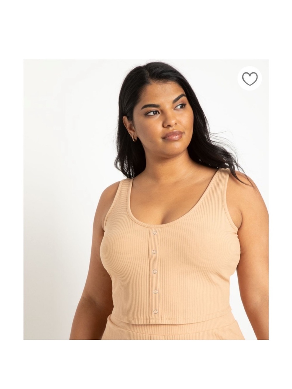 Ribbed Faux Snap-Front Tank Crop Top - Beige